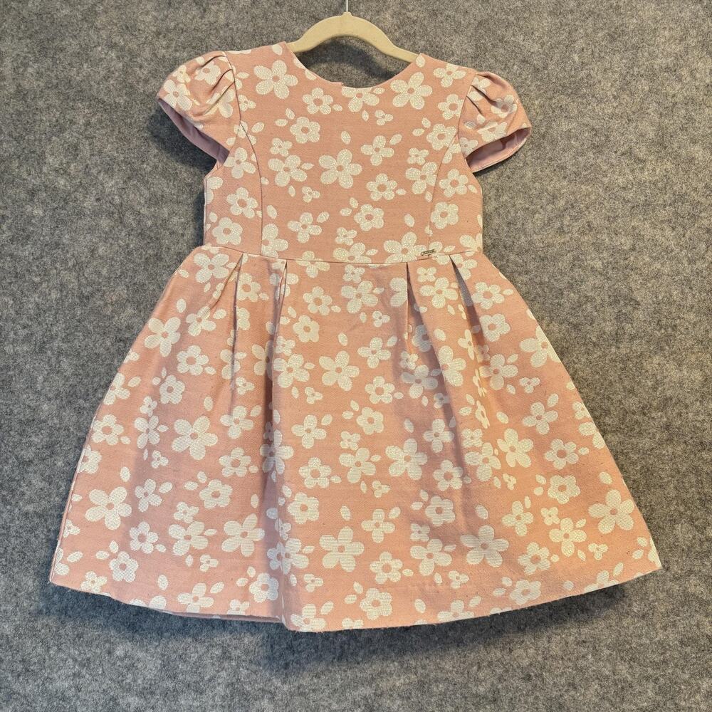 Mayoral Dress Girls Size 7 Pink White Floral Jacquard Puff Sleeve Party Elegant